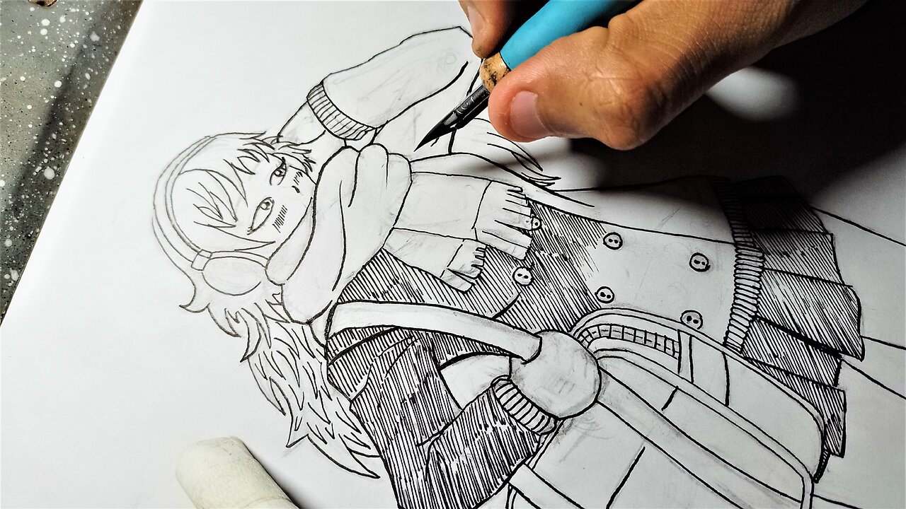 Inkiing a Manga style Character.
