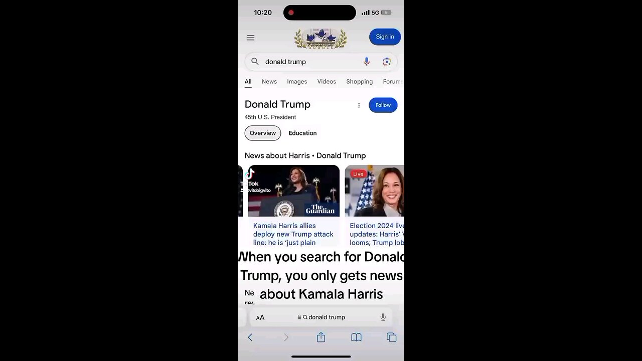 When you search for Donald Trump, you only get news about Kamala Harris