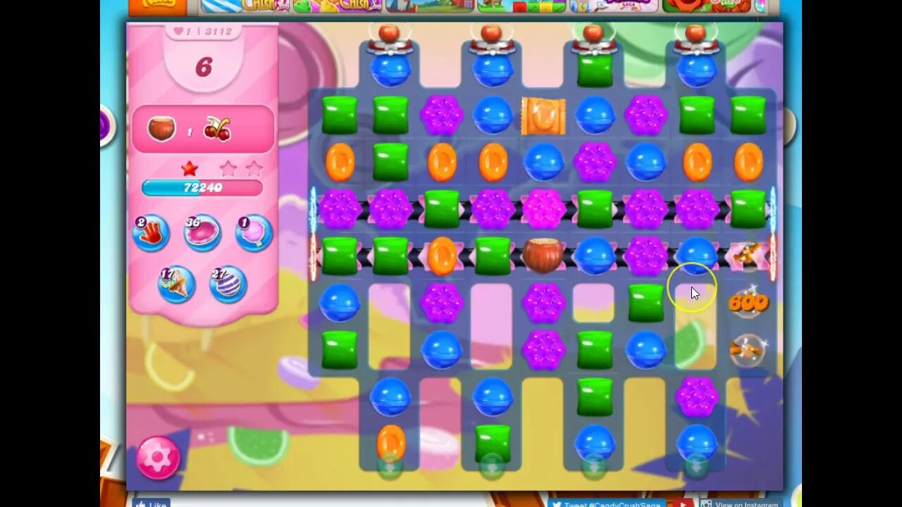 Candy Crush Level 3112 Talkthrough, 19 Moves 0 Boosters
