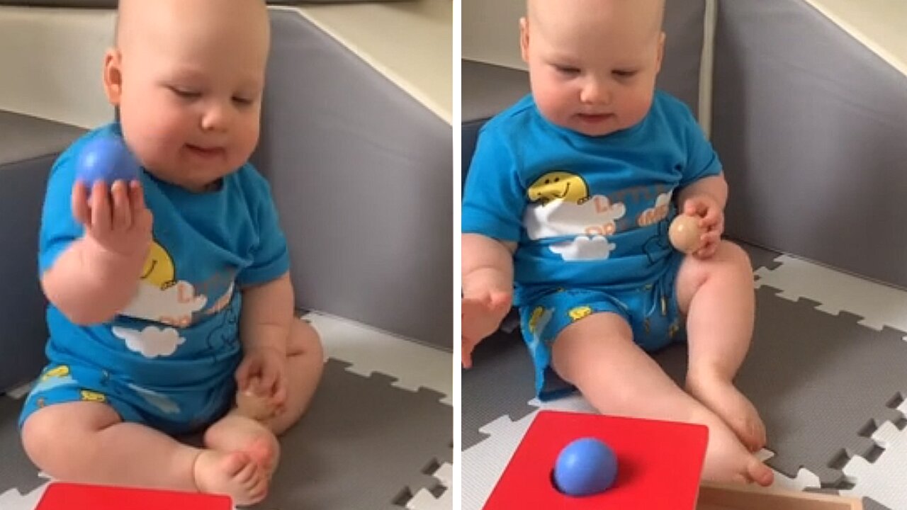 Baby unknowingly pulls off epic trick shot