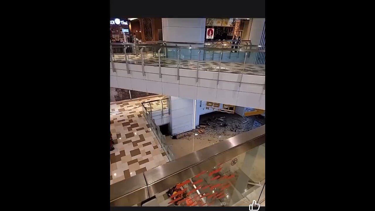 A shopping complex in Hong Kong is entirely inundated, following the most severe rainfall