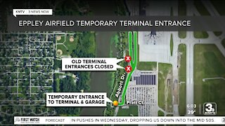 Eppley Airfield's terminal entrance under construction