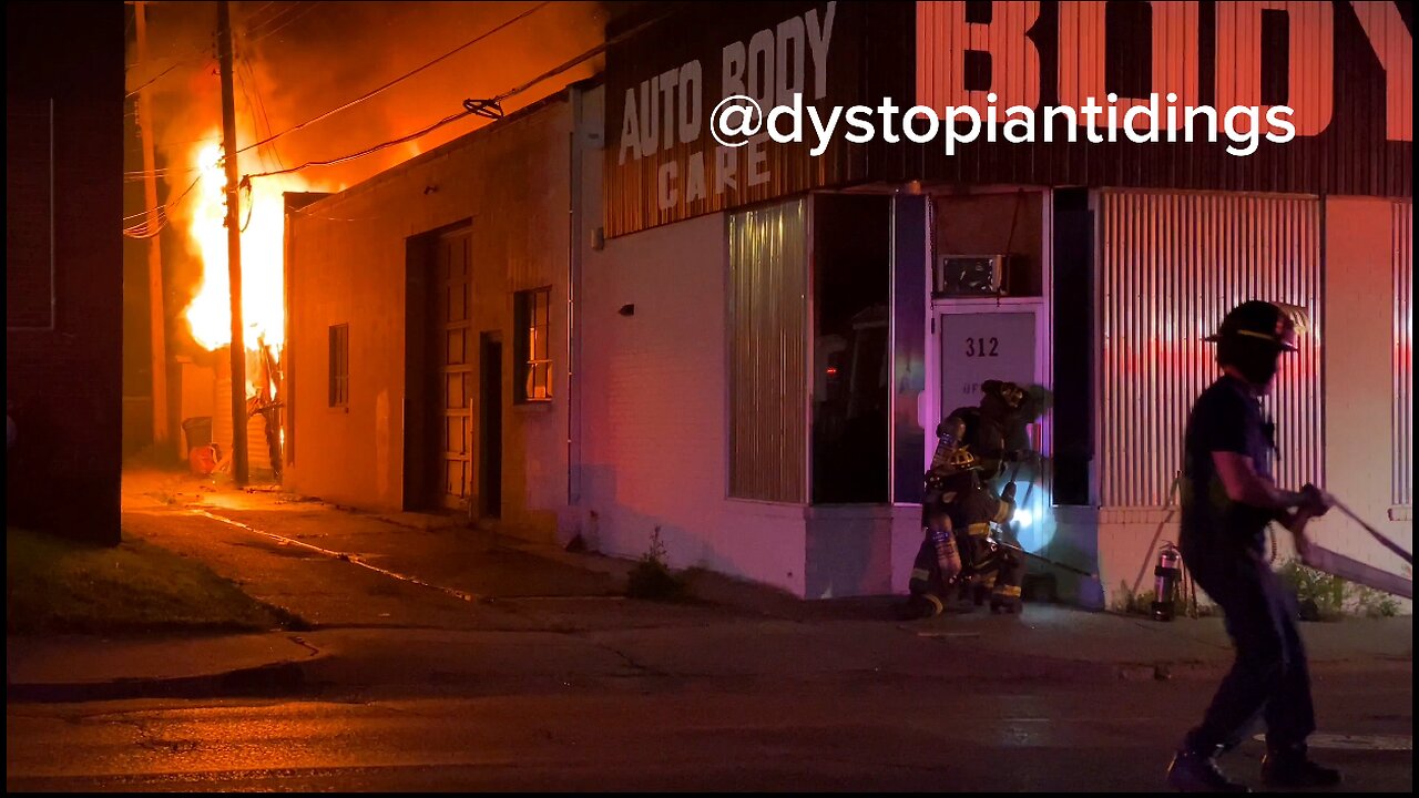 Minneapolis Fire Department responds to a fire at an auto body shop 7/5/24