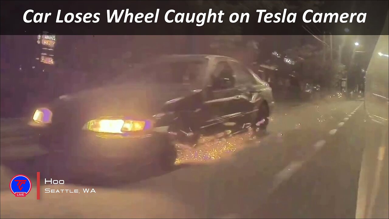 Car Loses Wheel Caught on Tesla Camera | TeslaCam Live