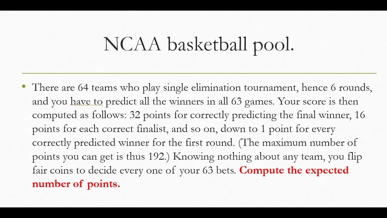 Probability interview NCAA basketball pool