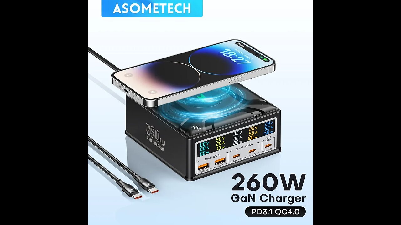 260W GaN Charger Digital Display Desktop USB Type C Charger