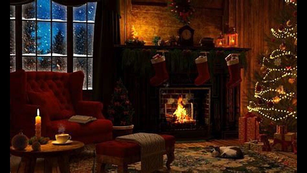 Instrumental Christmas Music with Crackling Fireplace