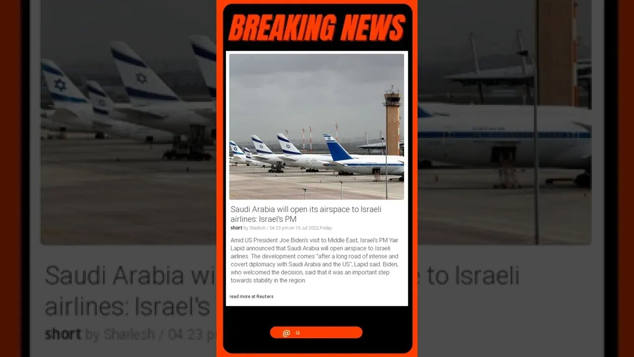 Breaking News: Saudi Arabia will open its airspace to Israeli airlines: Israel's PM #shorts #news