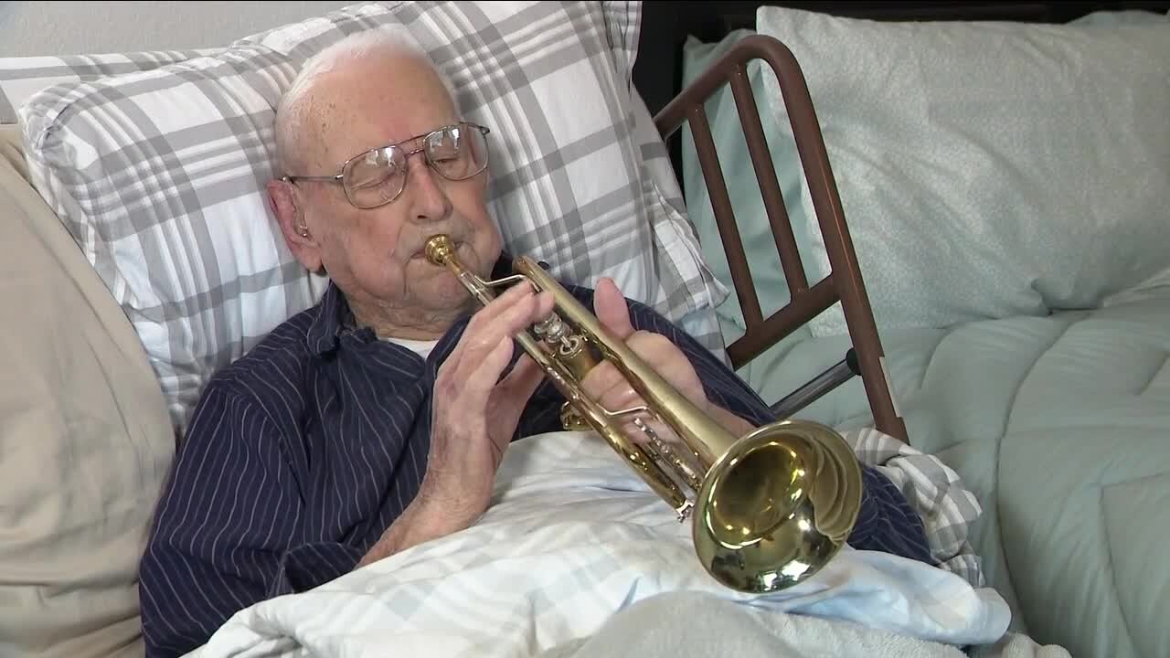 Man turning 100 years old plays trumpet every day