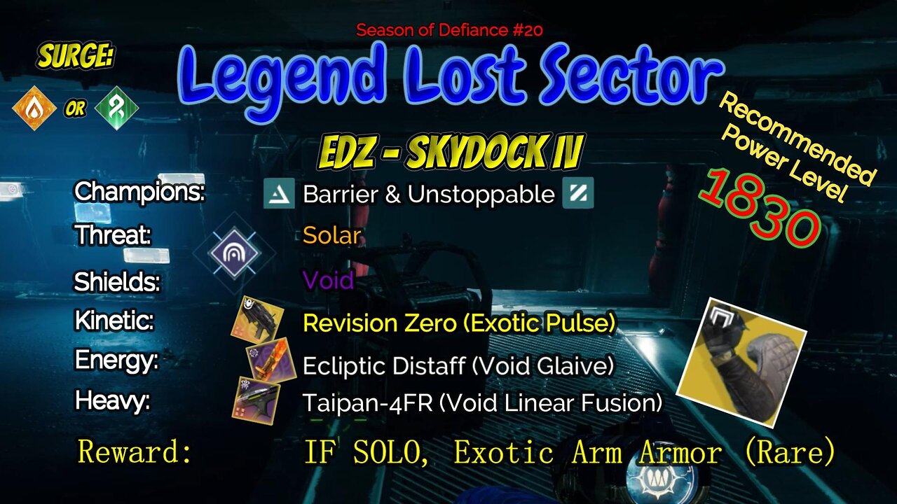 Destiny 2 Legend Lost Sector: EDZ - Skydock IV on my Solar Hunter 5-9-23