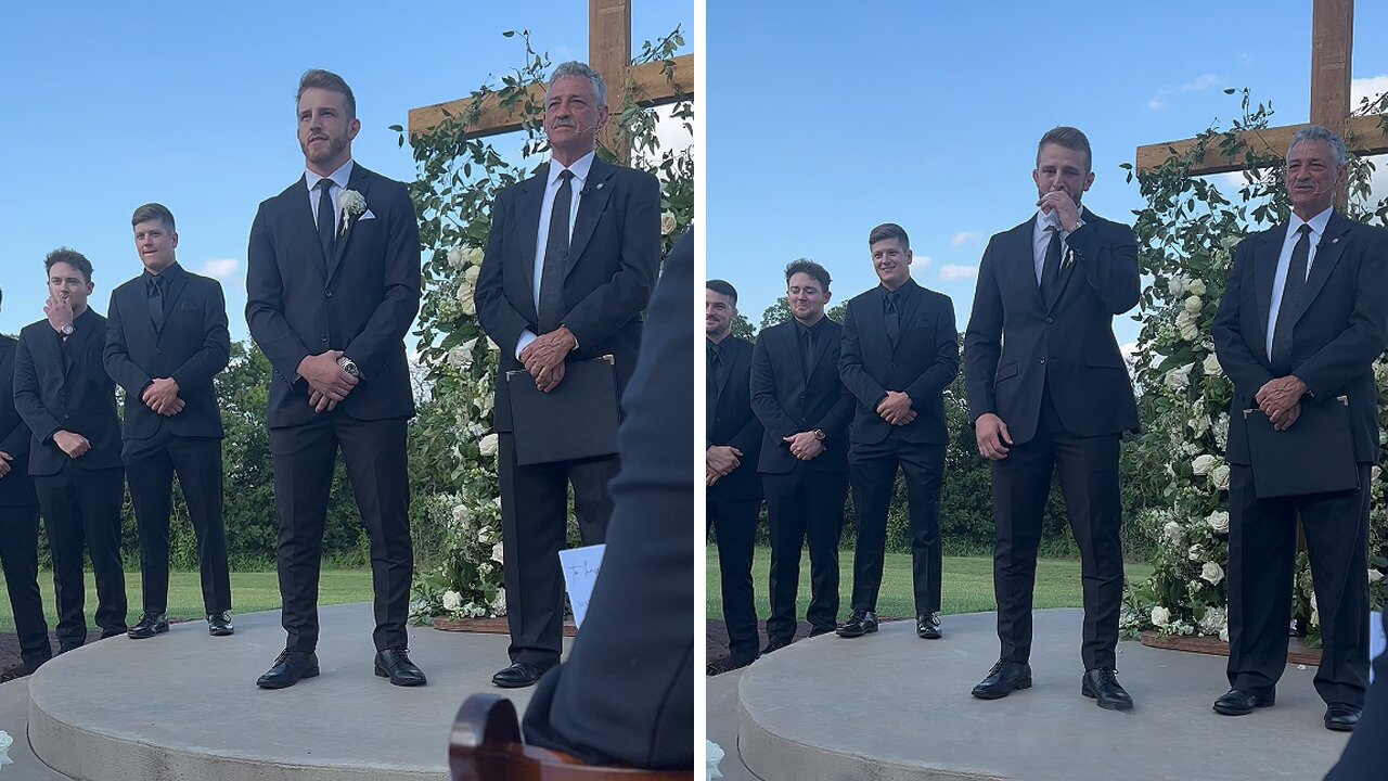 Groom fights back tears as bride walks down the aisle