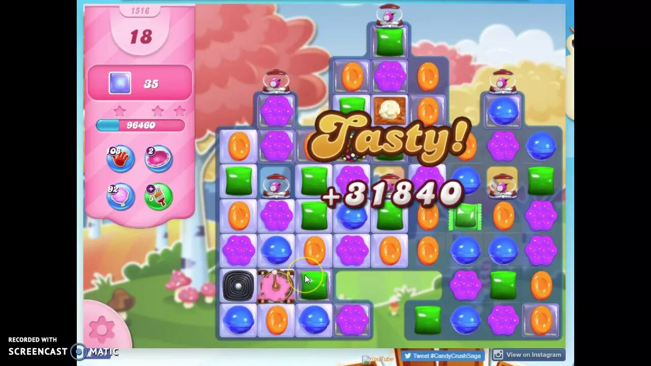 Candy Crush Level 1516 Audio Talkthrough, 1 Star 0 Boosters