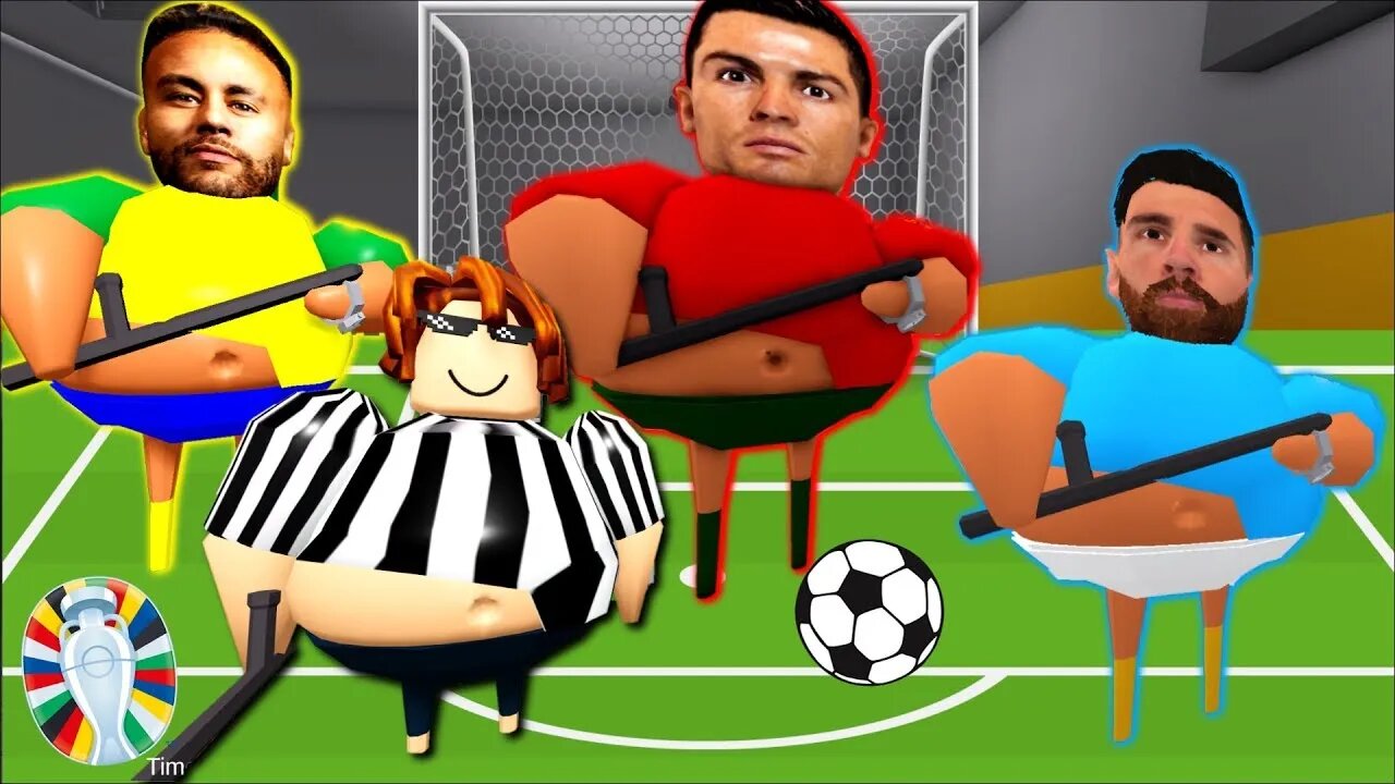 RONALDO, MESSI, NEYMAR FOOTBALL MATCH BARRY PRISON ESCAPE RUN Obby!