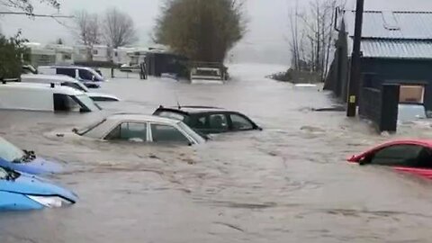 Floods due to storm bert in Pontypridd of South Wales, UK