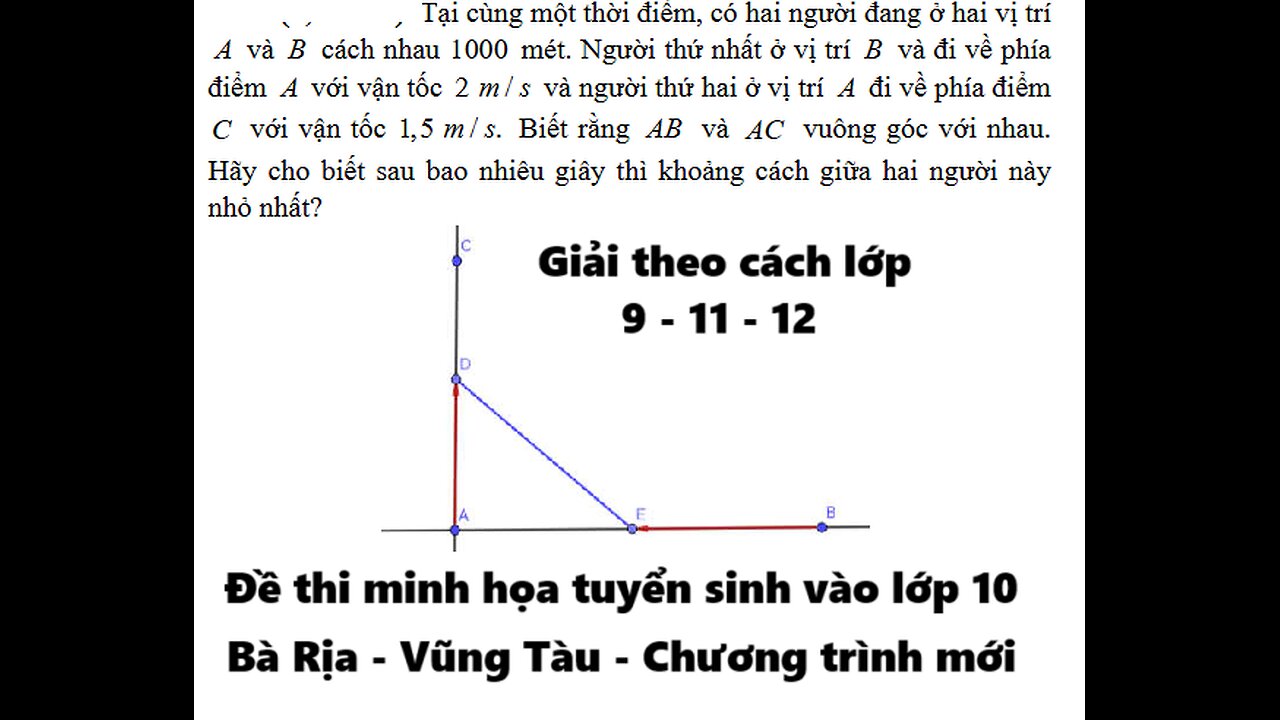 Đề minh họa Tuyển sinh lớp 10: BR-VT 2025: Tại cùng một thời điểm, có hai người đang ở hai vị trí A