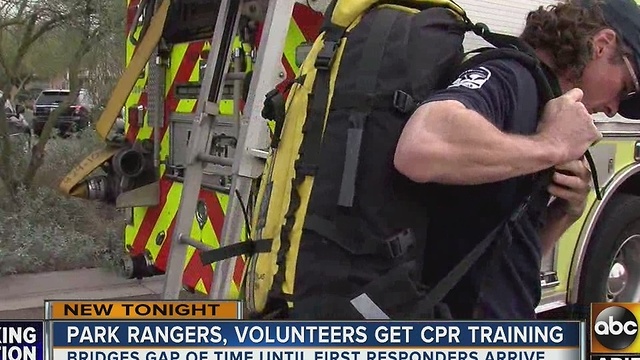 Park rangers and volunteers get CPR training to help injured hikers