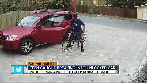 Teen caught breaking into unlocked car