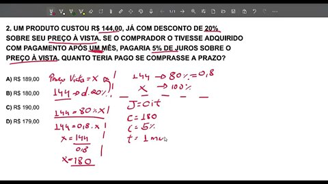 Questão 2 - Verificando Aprendizado - Modulo 1, tema 1 - Matemática Financeira