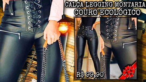 Calça Legging Montaria - Couro Ecológico e ilhós/@Shopee Brasil