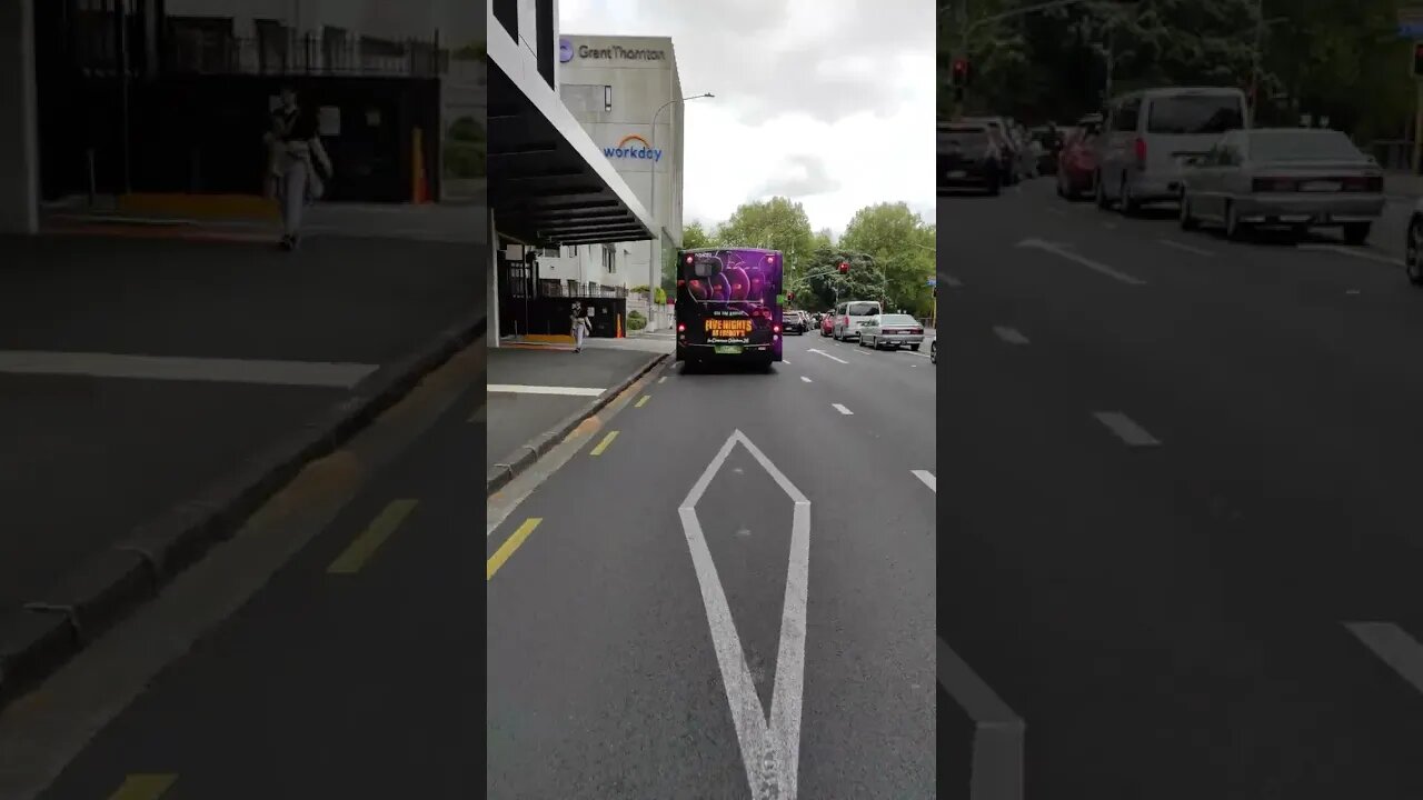 Chasing bus down Fanshawe Street.