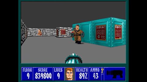 Wolfenstein 3D, DOS, 1992 - 100% Complete, Episode 3 Floor 9 (Boss Level)