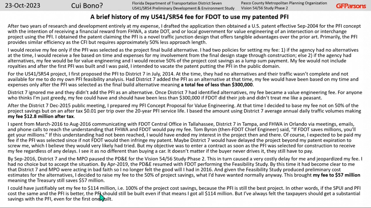 Cui Bono? Part 13 Florida DOT D7 and Pasco County unlawful misconduct and malfeasance