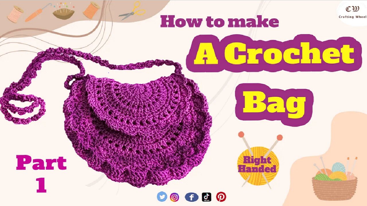 How to make a crochet half circle bag - Part 1 ( Right Handed )