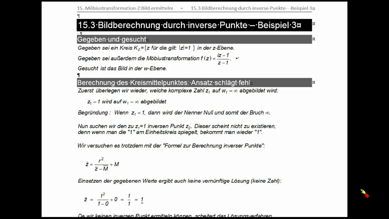 Möbiustransformation ► Bildberechnung ►Methode: Inverse Punkte ►Bild ist Gerade