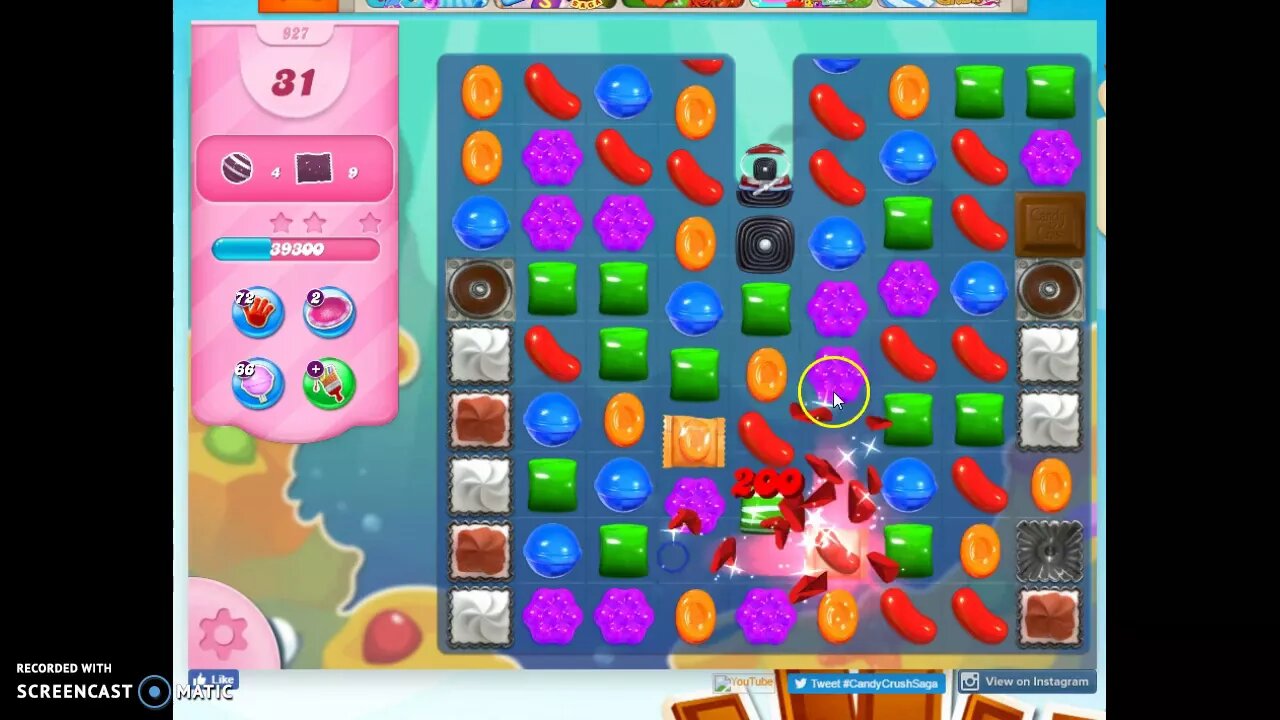 Candy Crush Level 927 Audio Talkthrough, 3 Stars 0 Boosters