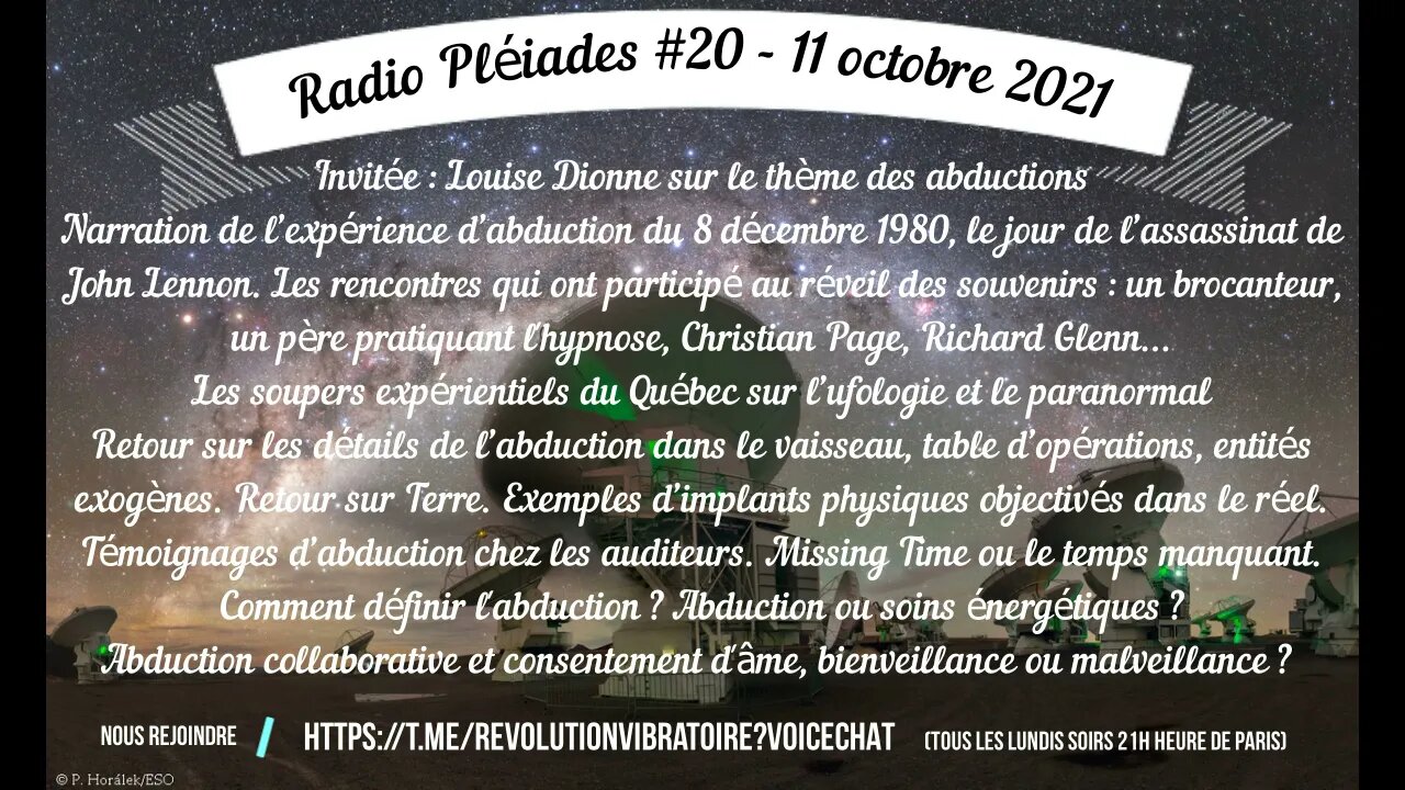 Radio Pléiades #20 - Expériences d'abductés - 11 octobre 2021