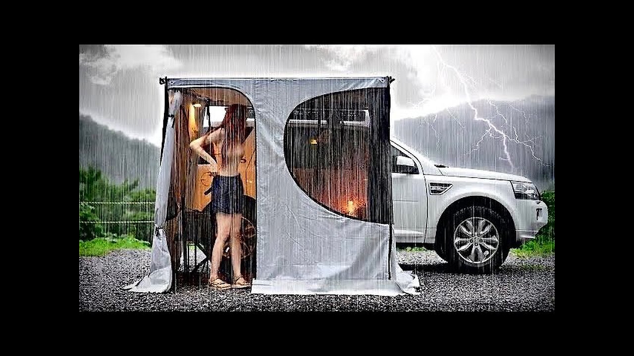 Heavy rain mountain top solo car camping /non stoping rain sound for relaxing