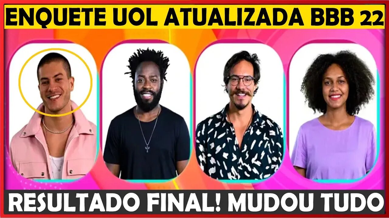 BBB22 ENQUETE UOL FINAL DEFINIDO QUEM IRÁ SAIR NO 15º PAREDÃO ENTRE ELIEZER, JESSI, ARTHUR E DOUGLAS