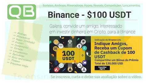 Airdrop - Binance - CashBack de $100 USDT para você