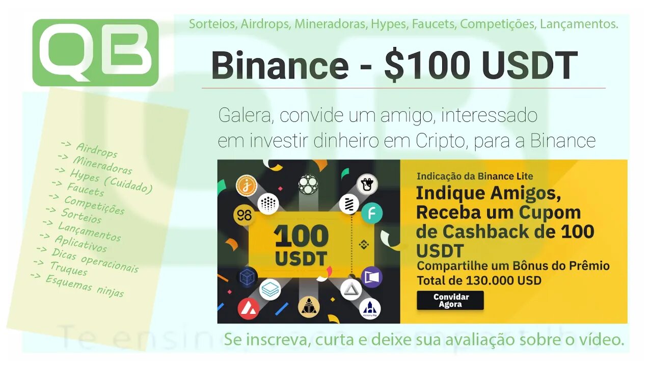 Airdrop - Binance - CashBack de $100 USDT para você