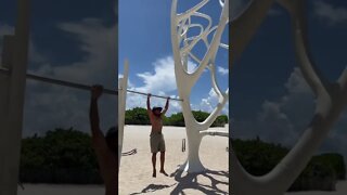 Pull-up bar workouts at Muscle Beach South Beach, Miami Beach, Florida