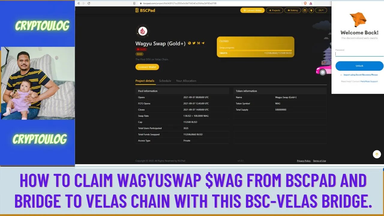 How To Claim Wagyuswap $WAG From Bscpad And Bridge To Velas Chain With This BSC-Velas Bridge.