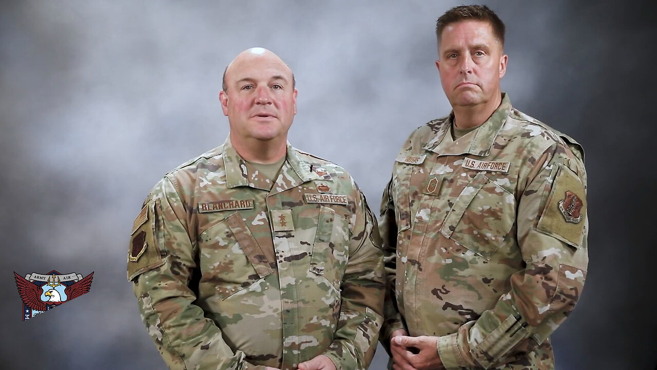 Maj. Gen. Barry Blanchard and Chief Master Sgt. John Myers address the MSNG