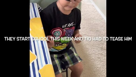 Pranking my nephew he starts school, he got upset, but came around