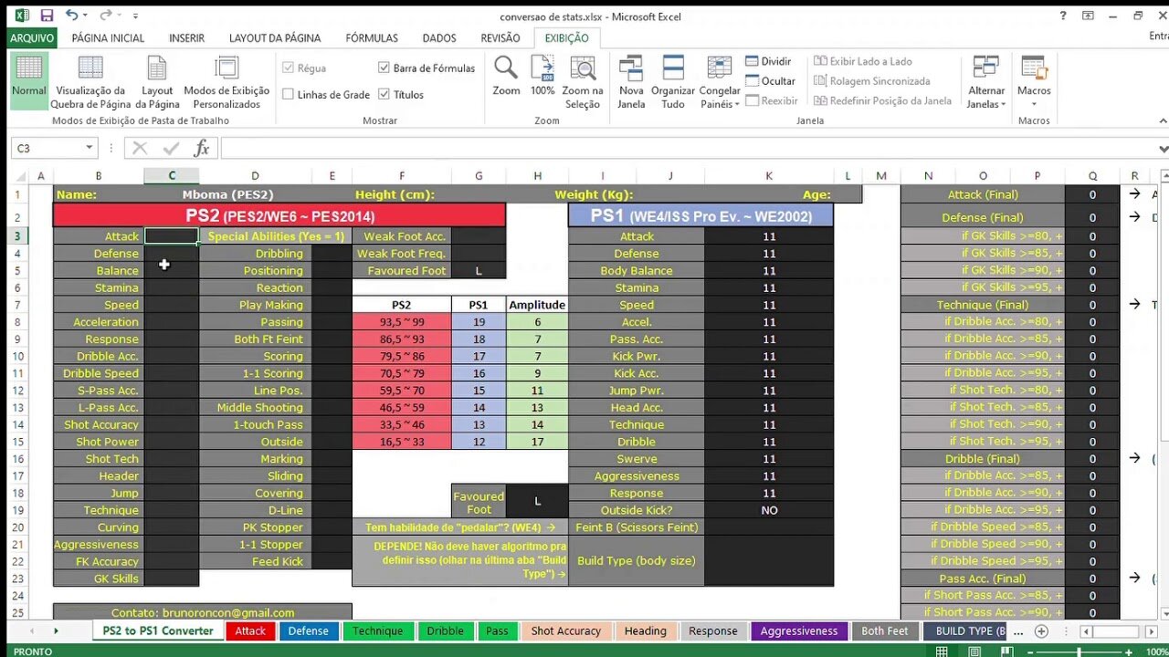 Stats converter (Conversor de stats) - PS2 to PS1 - Winning Eleven / PES