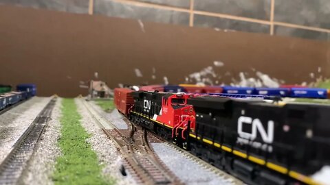 N Scale Broadway Limited CN Gevos run 8 screaming past