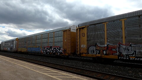 Manifest Train Eastbound CN 3054 & CN 2875 Engines In Ontario