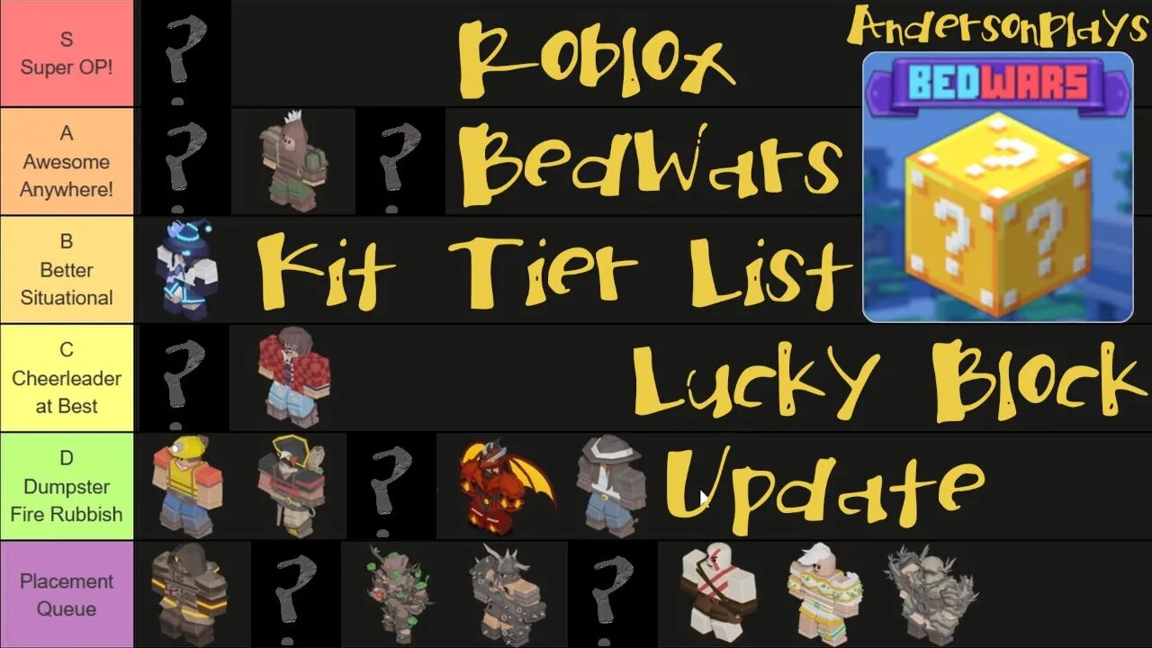 AndersonPlays Roblox BedWars - Kit Tier List - Lucky Block Update - October 2021