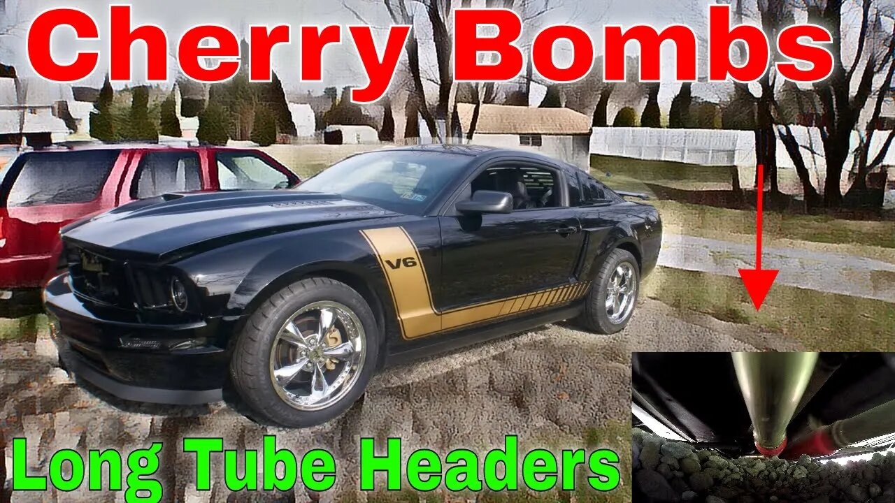 V6 Mustang Long Tube Headers Cherry bomb glasspacks