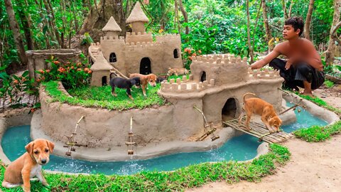 Abandoned Puppies Rescued And Build Castle Mud Dog House with Moat to Prevent Insect...