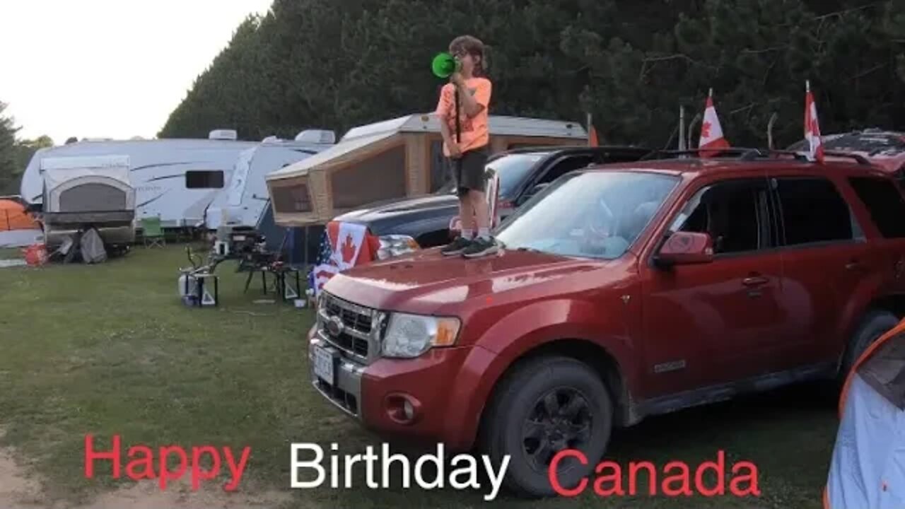 My son Dj singing Oh Canada camping at Renfrew KOA camp