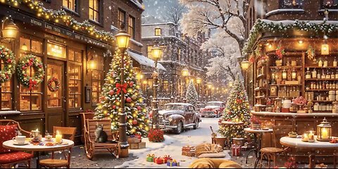 ❄️🎄 Winter Warmth Street Scene Snow-Covered Cafe Piano Jazz Music 🎅🏻🎄