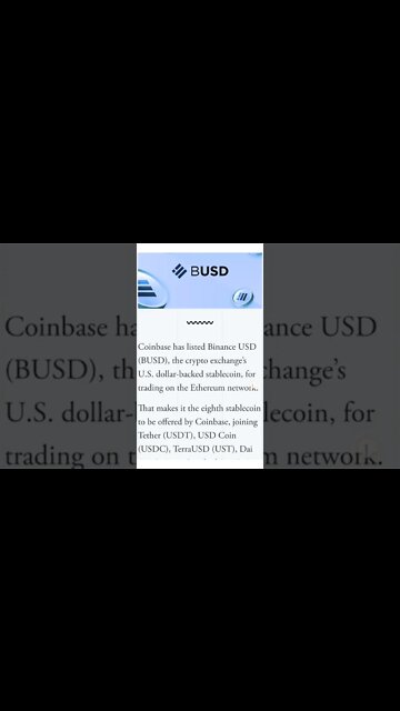 Coinbase Lists Competitor Binance’s Stablecoin BUSD #cryptomash#cryptonews #cryptoupdates #viral2022