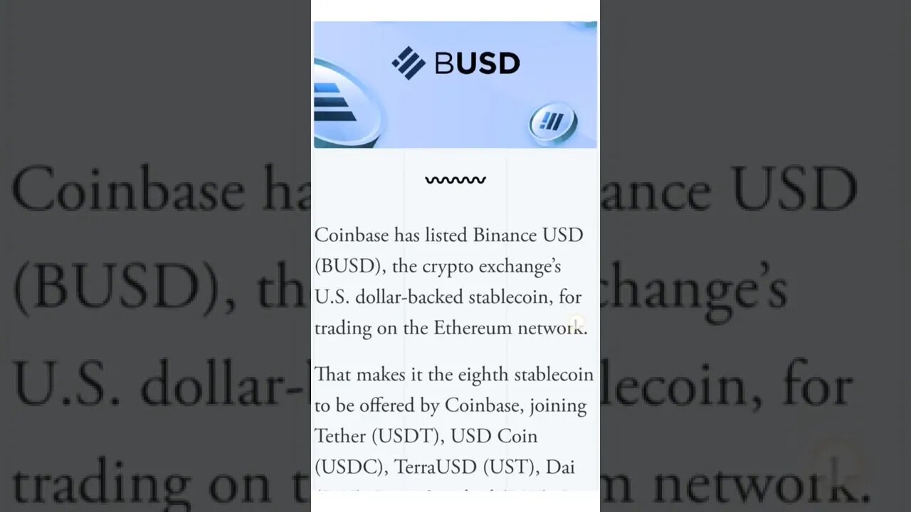 Coinbase Lists Competitor Binance’s Stablecoin BUSD #cryptomash#cryptonews #cryptoupdates #viral2022