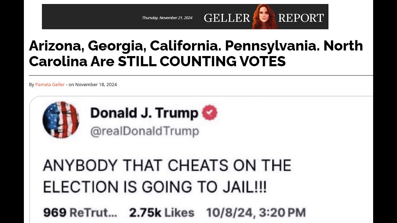 Geller Report/JustTheNews - States STILL counting votes: AZ-GA-CA-PA-NC - HOVDE CONCEDES IN WI