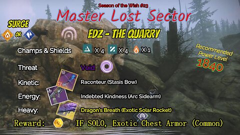 Destiny 2 Master Lost Sector: EDZ - The Quarry on my Solar Hunter 1-10-24